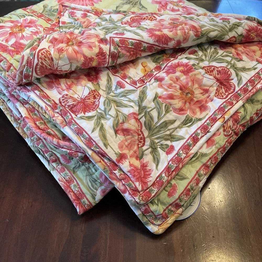 April Cornell QUEEN Size Quilt + 2 EURO Shams Pillow Cover Bedding Primavera New